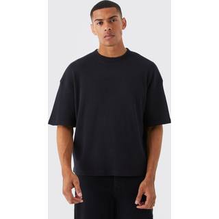 Mens Black Oversized Boxy Waffle T-shirt