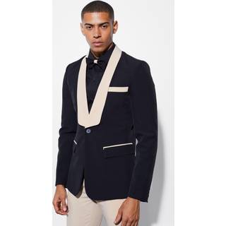 Mens Nude Skinny Shawl Contrast Lapel Suit Jacket