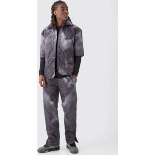 Mens Black Square Quilted Tie Dye Shirt &Trouser Set