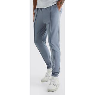Mens Light Grey Tall Elastic Lightweight Stretch Skinny Pintuck Trouser