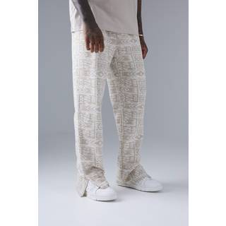 Mens Neutral Regular Fit Jacquard Aztec Split Hem Jogger