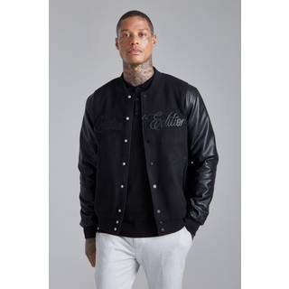 Mens Black Tonal Limited Edition Melton Bomber Jacket