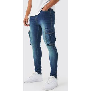 Mens Antique Blue Super Skinny Stretch Cargo Jeans