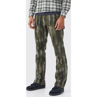 Mens Olive Fixed Waist Slim Flare Gusset Washed Trouser
