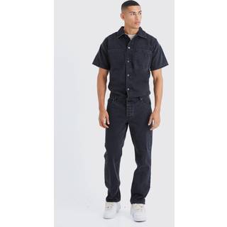 Mens Washed Black Relaxed Fit Denim Jumpsuit