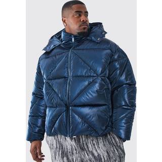 Mens Blue Plus Metallic Boxy Quilted Puffer