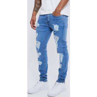 Mens Bleach Wash Skinny Stretch All Over Rip Jean