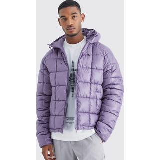 Mens Mauve Tall Boxy Square Quilted Puffer With Hood