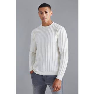 Mens Ecru Muscle Fit Ribbed Long Sleeve Jumper
