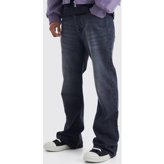 Mens Washed Black Relaxed Rigid Flare Jean