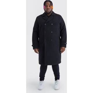 Mens Plus Double Breasted Wool Look Overcoat in Black