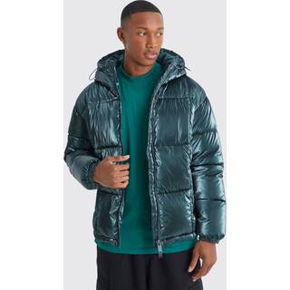 Mens Green Metallic Square Quilted Puffer