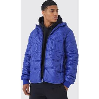 Mens Blue Homme Quilted Puffer With Hood