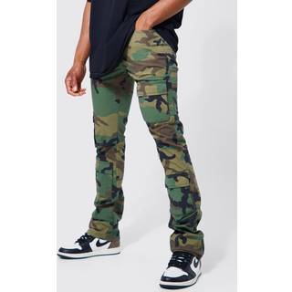 Mens Khaki Fixed Waist Skinny Stacked Camo Cargo Trouser
