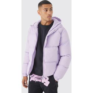 Mens Lilac Boxy Hooded Puffer With Half Placket