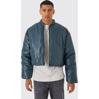 Mens Teal Boxy Pu Volume Padded Puffer Bomber