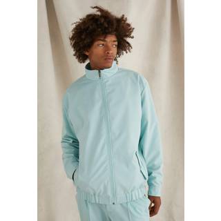 Mens Blue Oversized Funnel Neck Tailored Jacket