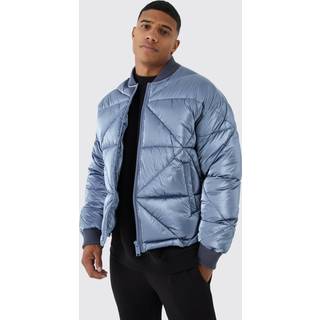 Mens Sage Metallic Quilted Puffer Bomber Jacket