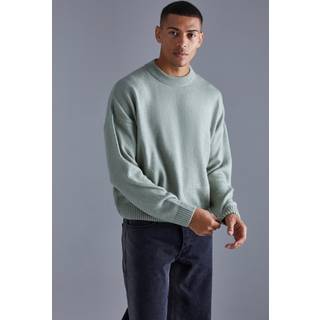 Mens Sage Boxy Brushed Extended Neck Knitted Jumper