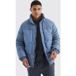 Mens Slate Funnel Neck Contrast Ripstop Puffer