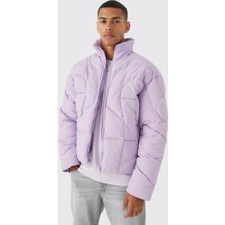 Mens Lilac Curved Panel Funnel Neck Puffer