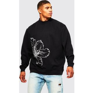 Mens Black Oversized Line Drawn Flower Print Sweatshirt