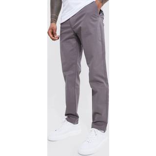 Mens Grey Fixed Waist Slim Fit Chino Trousers