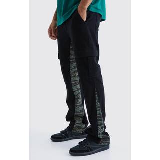 Mens Black Slim Flare Camo Gusset Cargo Trouser