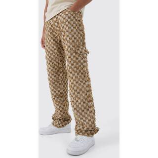 Mens Chocolate Tall Fixed Waist Relaxed Checked Tapestry Trouser
