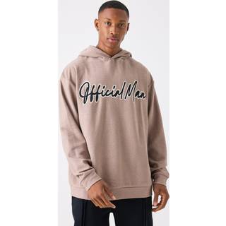 Mens Taupe Oversized Slub Interlock Hoodie