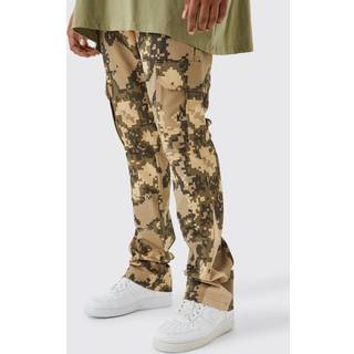 Mens Chocolate Plus Fixed Waist Skinny Stacked Flare Pixel Cargo Trouser