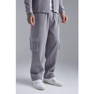 Mens Charcoal Elasticated Waist Relaxed Fit Cargo Pleated Trouser