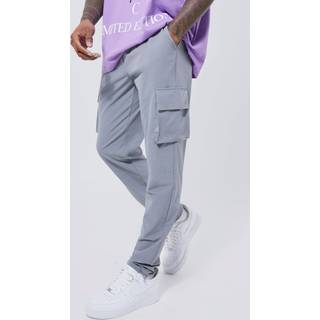 Mens Light Grey Elasticated Waist Technical Stretch Skinny Cargo Trouser