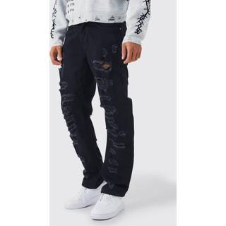Mens True Black Relaxed Rigid Multi Rip Jean