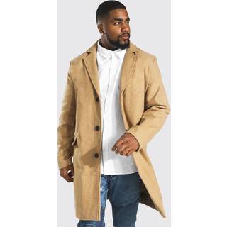 Mens Plus Single Breasted Wool Look Overcoat in Camel