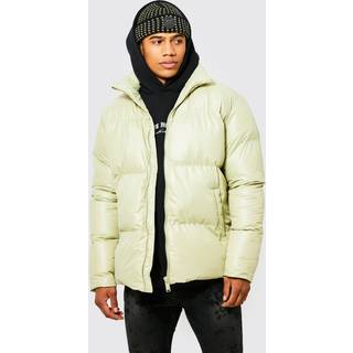 Mens Lime Oversized Funnel Neck Mid Puffer