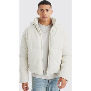 Mens Ecru Heavy Fleece Hooded Puffer