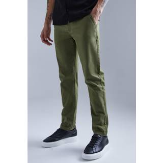Mens Khaki Slim Chino Trouser With Woven Tab