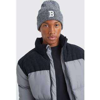 Mens Grey Marl B Varsity Ribbed Beanie