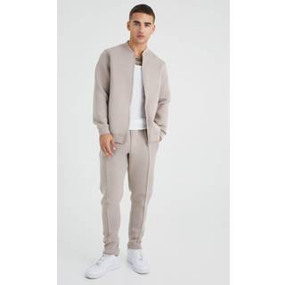 Mens Taupe Regular Fit Bonded Scuba Bomber Jacket & Jogger