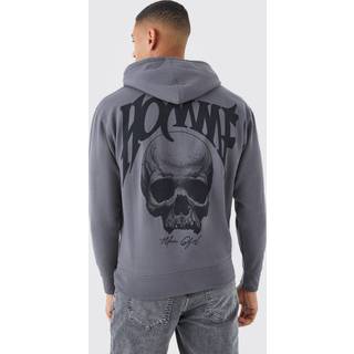 Mens Charcoal Oversized Homme Skull Graphic Hoodie