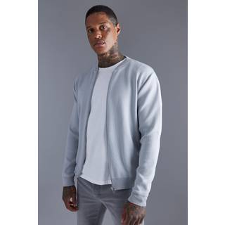 Mens Grey Smart Knitted Bomber Jacket