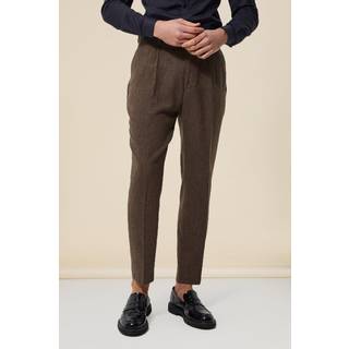 Mens Brown Tapered Fit Herringbone Suit Trousers