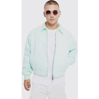 Mens Mint Boxy Heavy Twill Embroidered Collared Bomber Jacket