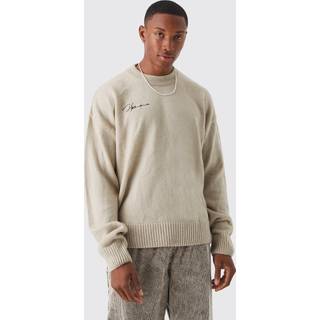 Mens Stone Boxy Homme Extended Neck Brushed Rib Knit Jumper