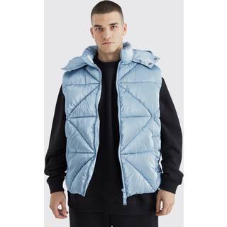 Mens Pale Blue Tall Metallic Quilted Gilet With Hood