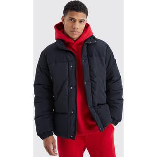 Mens Black Funnel Neck Contrast Riptstop Puffer