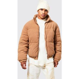 Mens Tan Fleece Boxy Funnel Neck Puffer