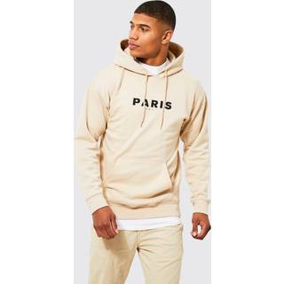 Mens Sand Regular Fit Paris Graphic Hoodie
