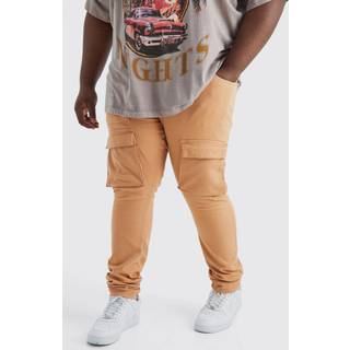 Mens Orange Plus Fixed Waist Skinny Stacked Zip Cargo Trouser